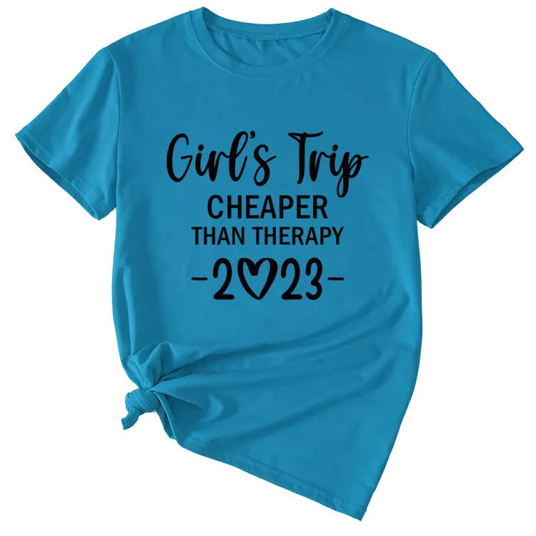 Girl's Trip Cheeper Round Neck Letter Women's T-shirt Fashion Short SleeveT-Shirt