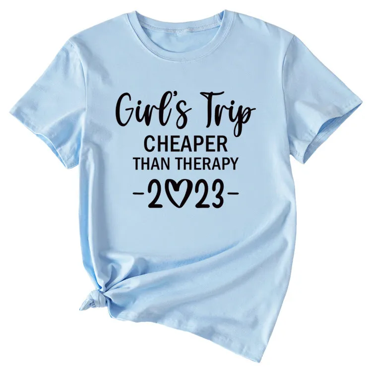 Girl's Trip Cheeper Round Neck Letter Women's T-shirt Fashion Short SleeveT-Shirt