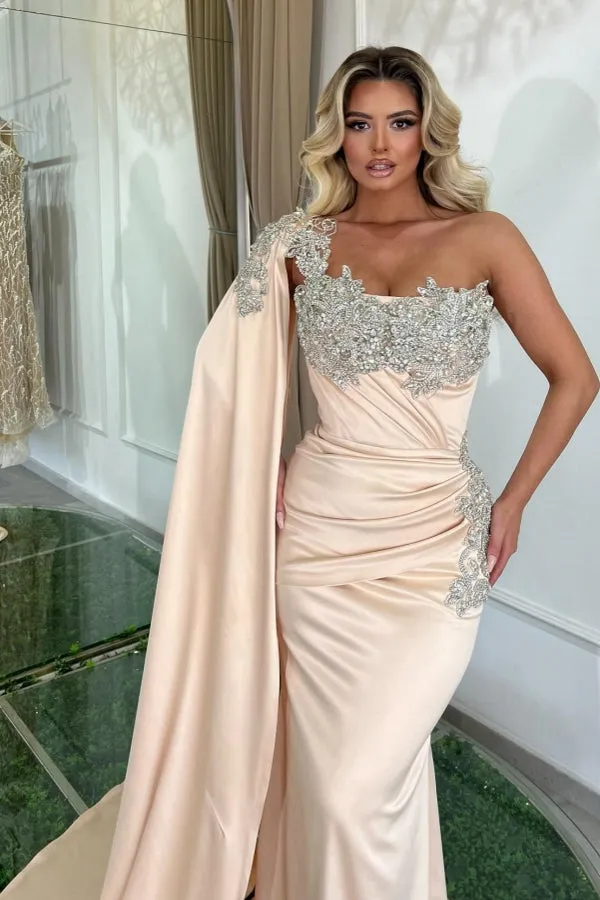 Glamorous Long Mermaid One Shoulder Beading Sleeveless Designer Prom Dress