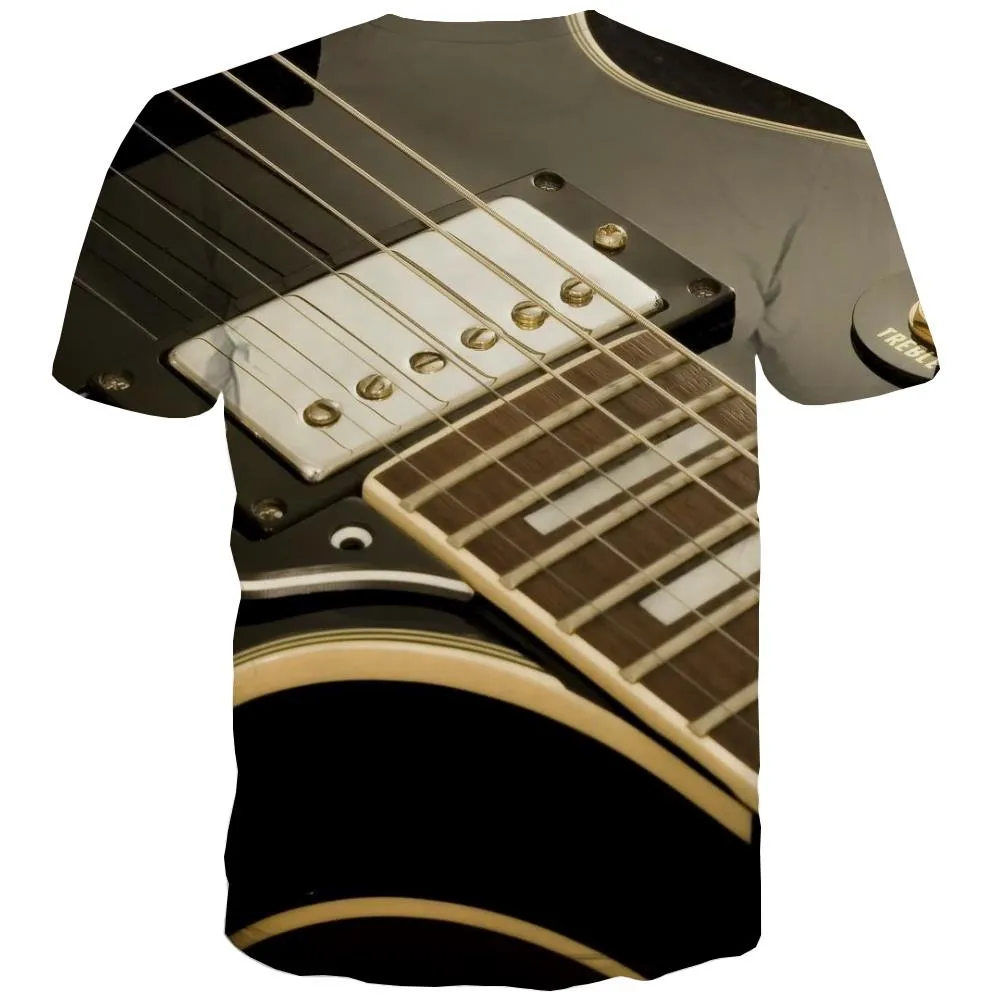 Guitar T-shirt Men Music Shirt Print Wooden T-shirts Graphic Metal Tshirts Novelty