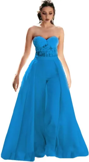 Honeydress Women's Strapless Sweetheart Jumpsuit Prom Dress with Waist Cloak Pants Wedding Dress
