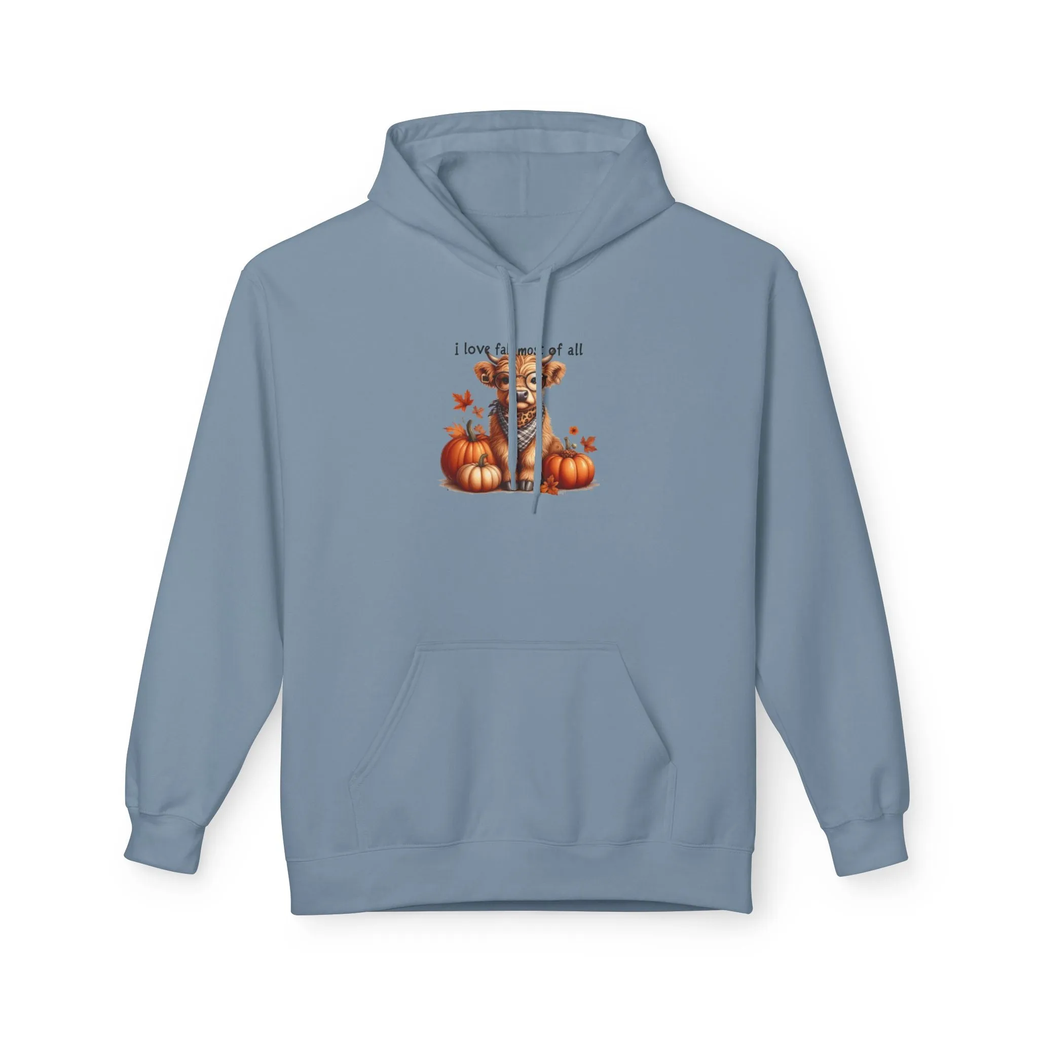 I Love Fall Most of All Highland Cow Fleece Hoodie