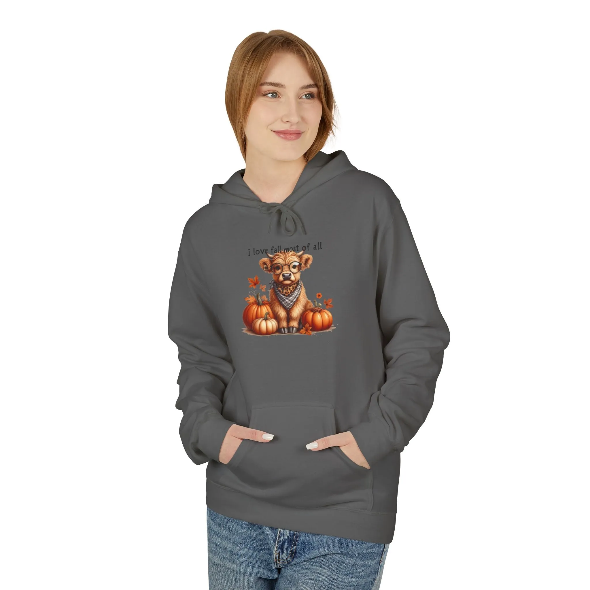 I Love Fall Most of All Highland Cow Fleece Hoodie