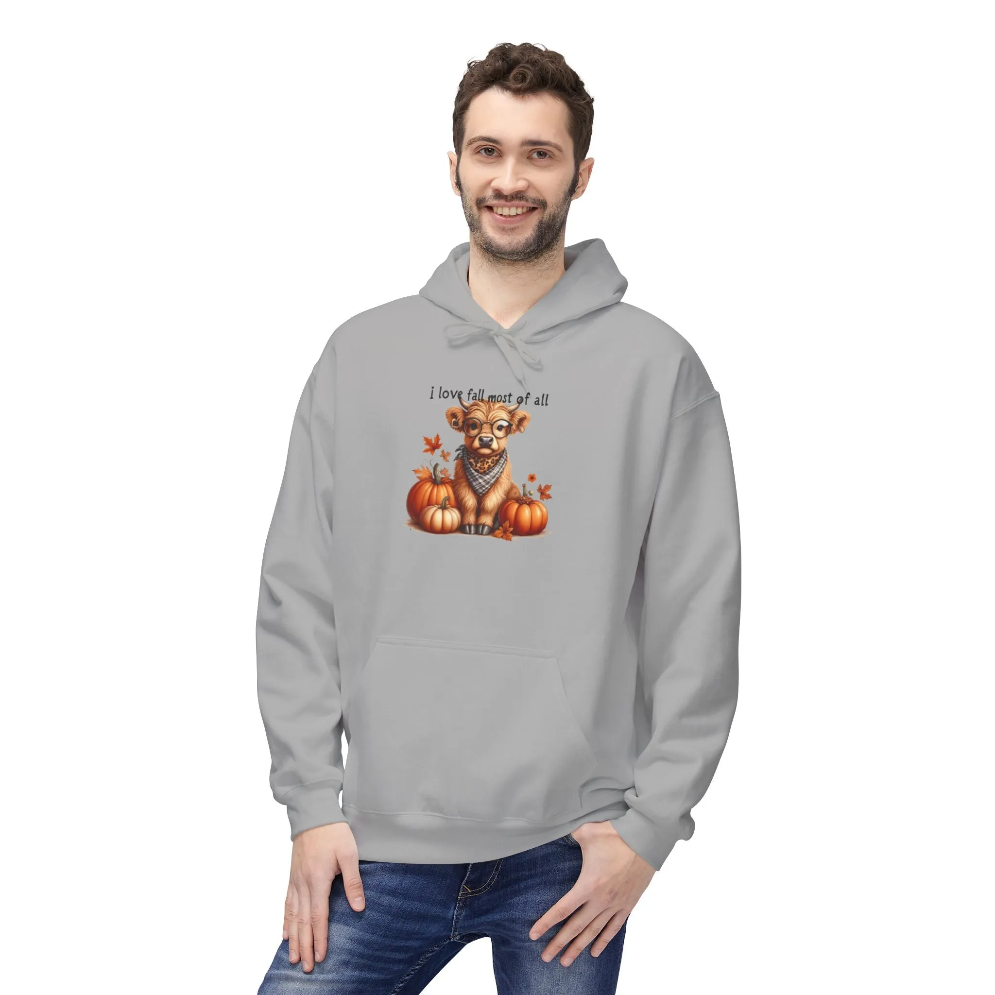 I Love Fall Most of All Highland Cow Fleece Hoodie