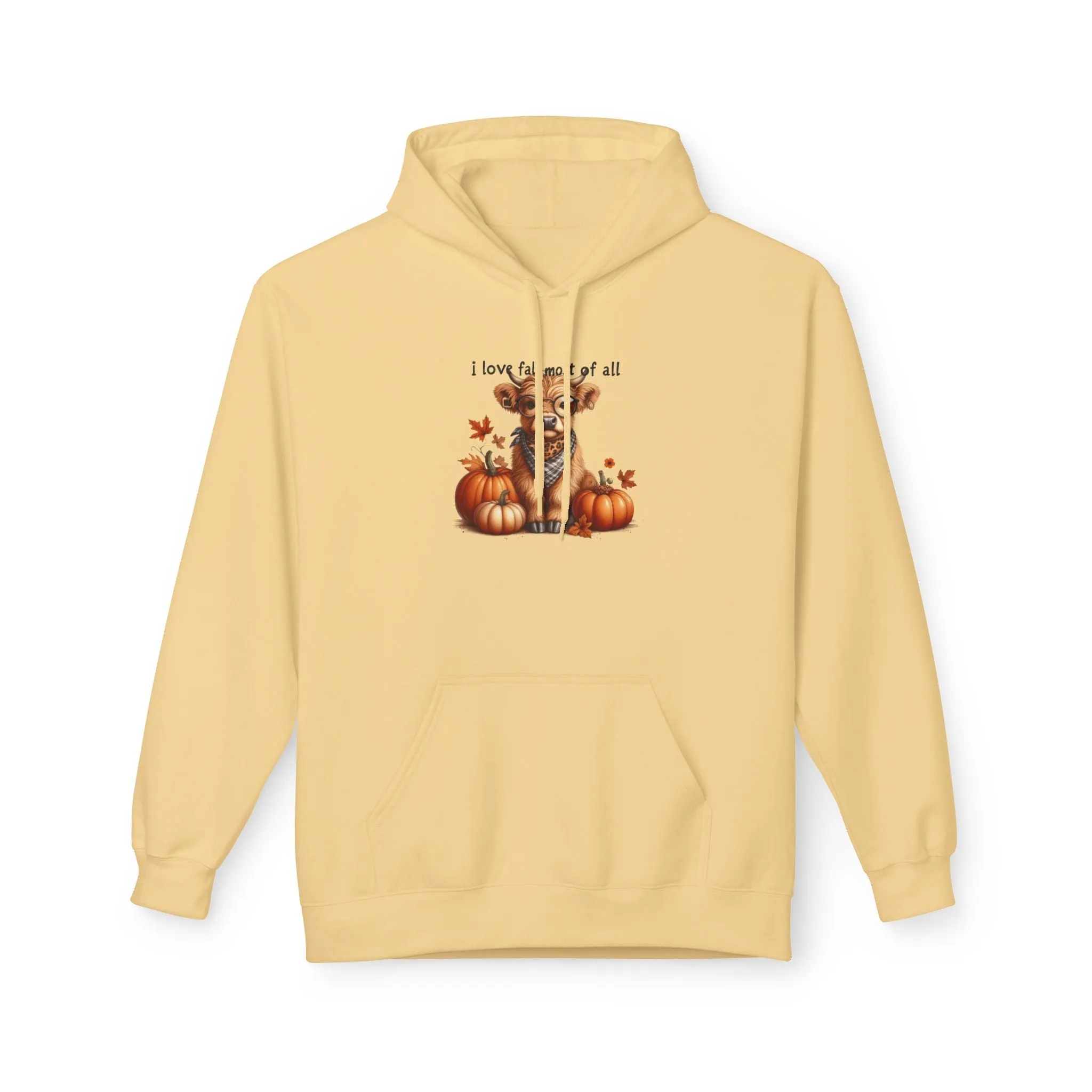 I Love Fall Most of All Highland Cow Fleece Hoodie