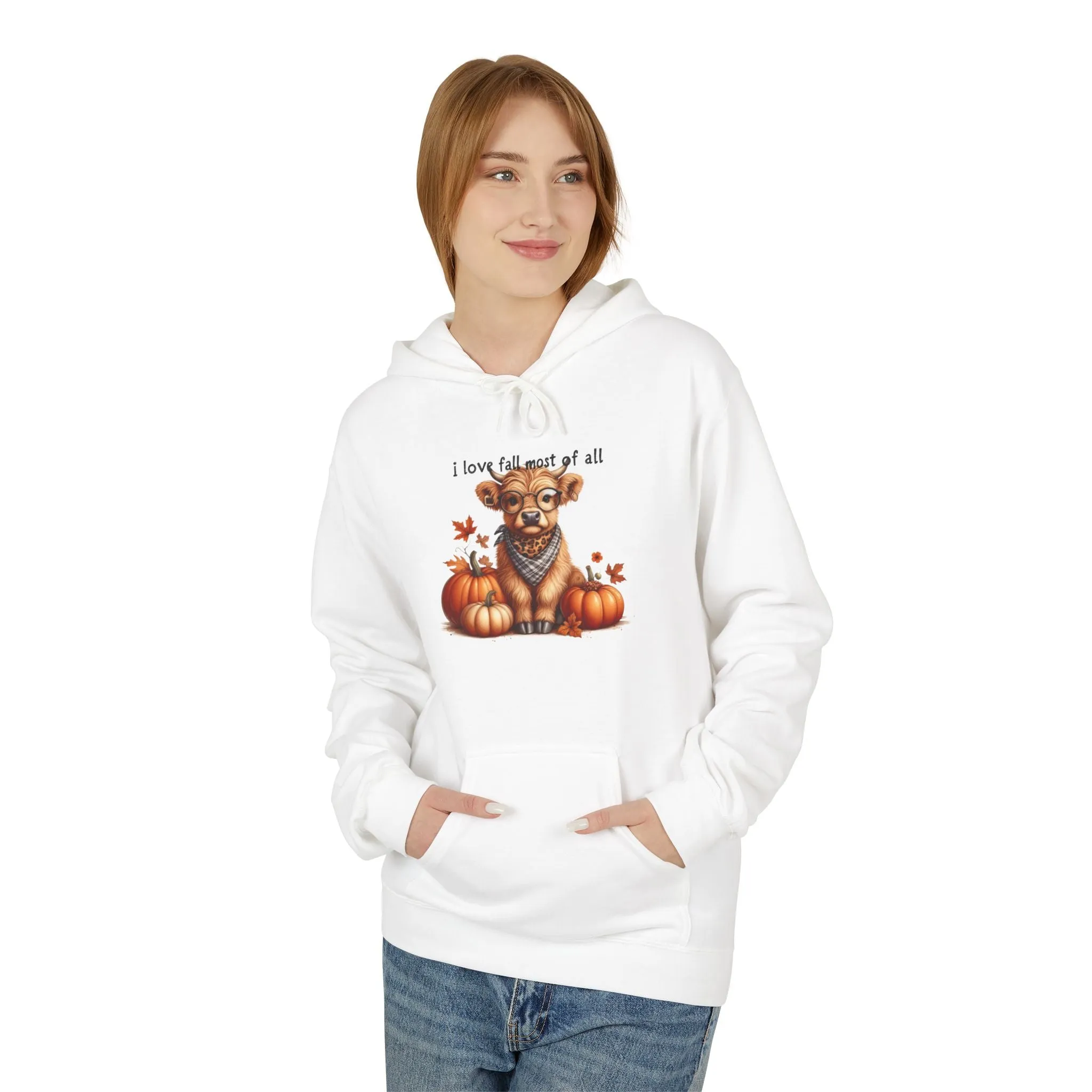 I Love Fall Most of All Highland Cow Fleece Hoodie