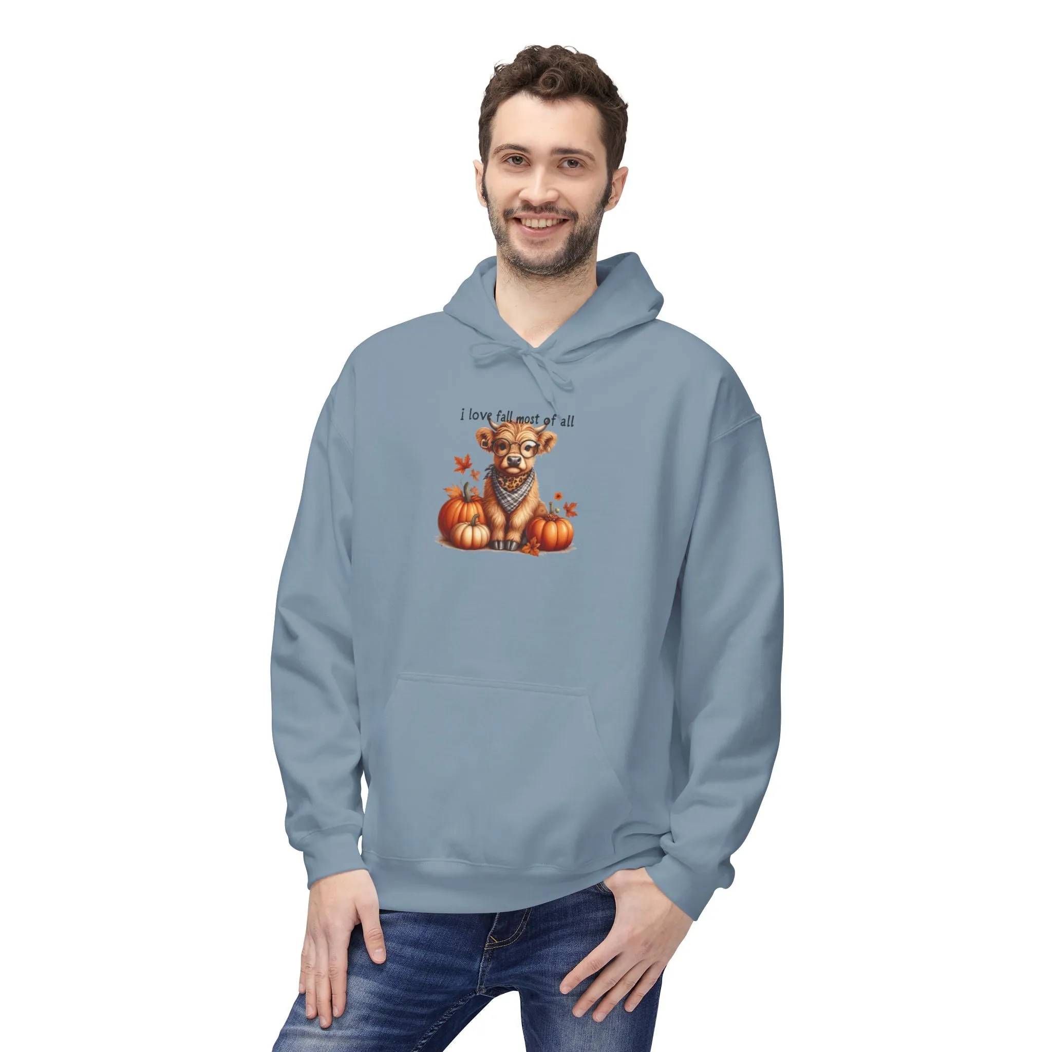 I Love Fall Most of All Highland Cow Fleece Hoodie