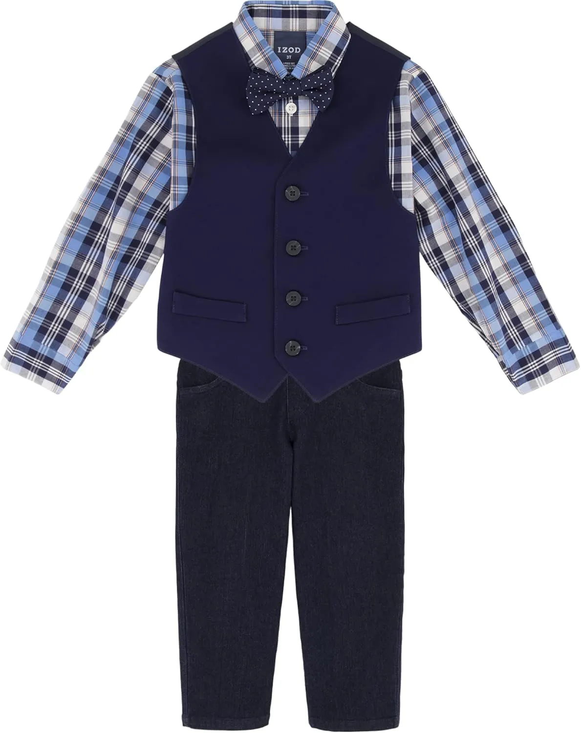IZOD Boys' 4-Piece Set with Collared Dress Shirt, Tie, Vest, and Pants