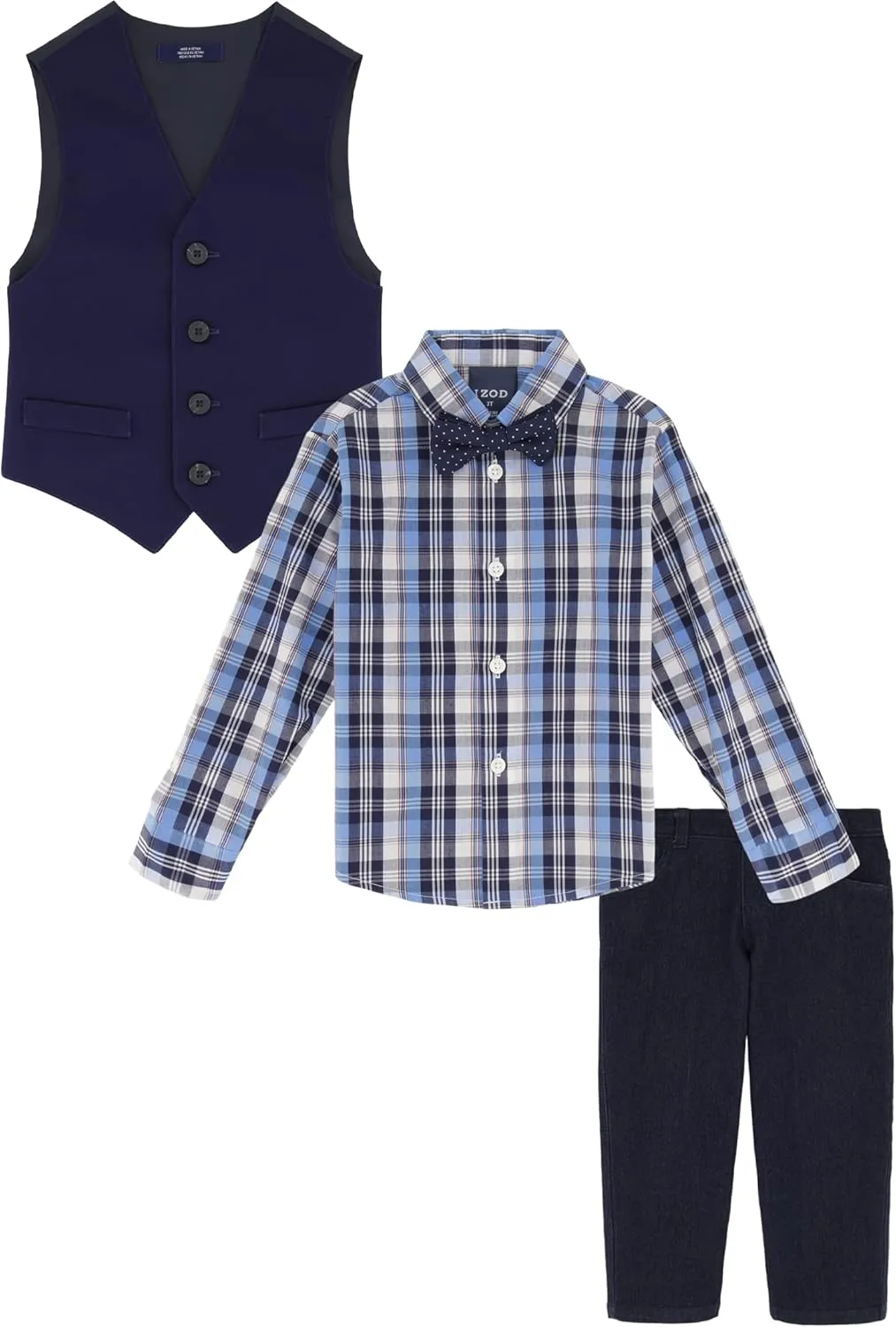 IZOD Boys' 4-Piece Set with Collared Dress Shirt, Tie, Vest, and Pants