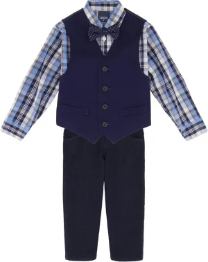 IZOD Boys' 4-Piece Set with Collared Dress Shirt, Tie, Vest, and Pants