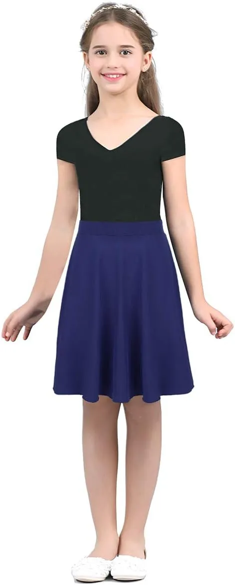 Kids Girls A-Line Skater Skirt School Uniform High Waist Knee Length Pleated Skirt Casual Modest Wear