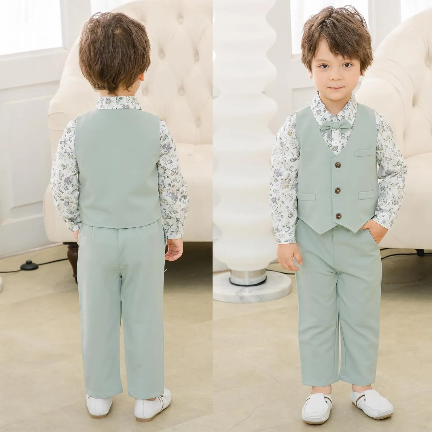 Kimocat Boys' 4-Piece Formal Suit Set Dress Shirt Vest Pants and Tie Wedding Birthday Party Suit