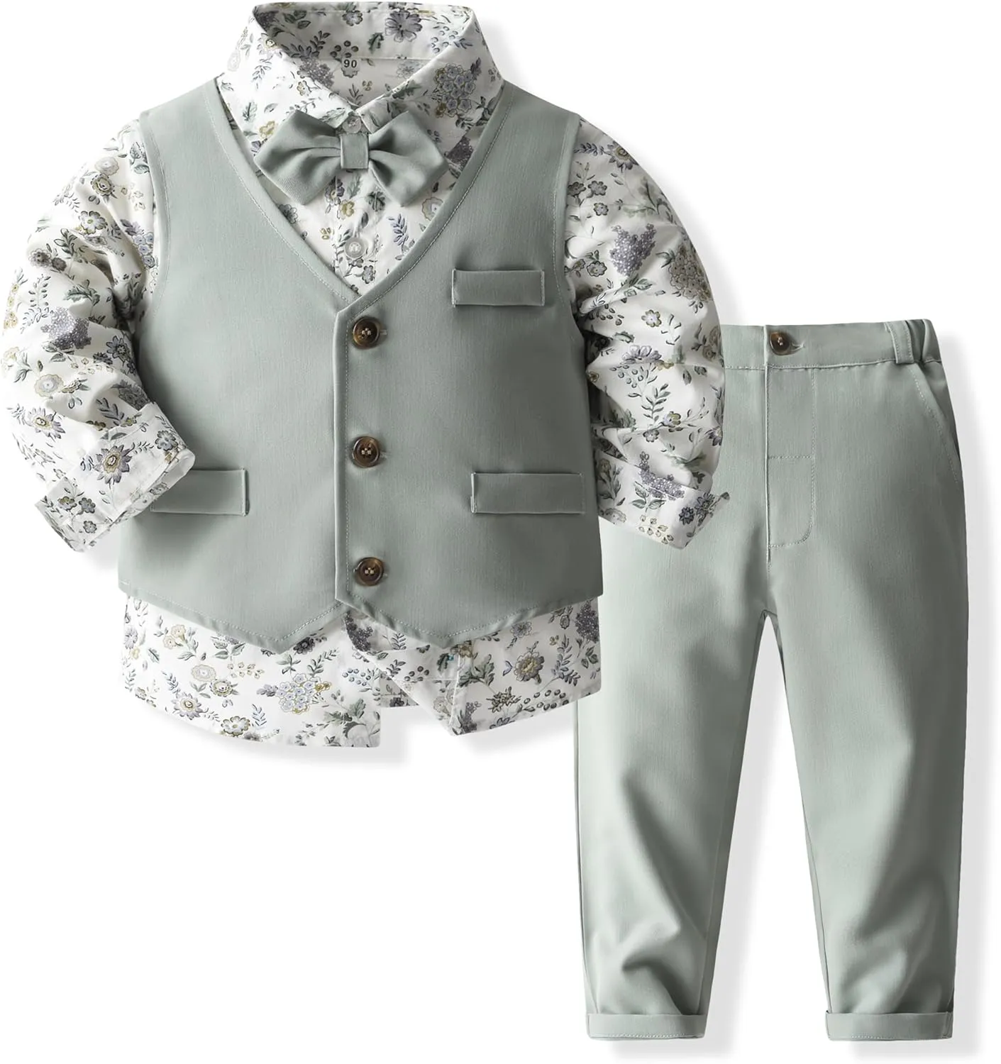 Kimocat Boys' 4-Piece Formal Suit Set Dress Shirt Vest Pants and Tie Wedding Birthday Party Suit