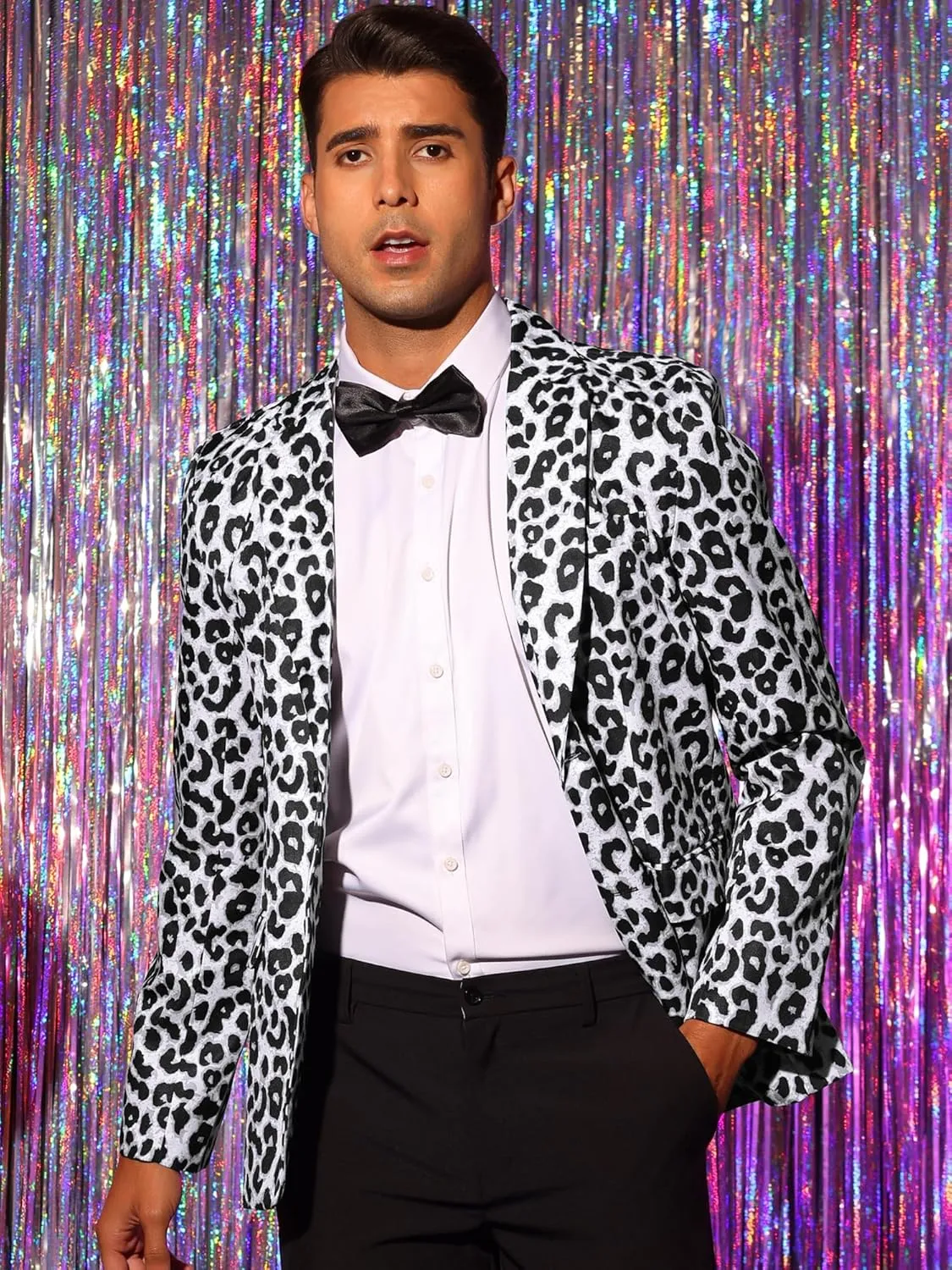 Lars Amadeus Men's Party Animal Leopard Print Blazer Notched Lapel Lightweight Sport Coat Suit Jacket