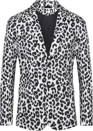 Lars Amadeus Men's Party Animal Leopard Print Blazer Notched Lapel Lightweight Sport Coat Suit Jacket