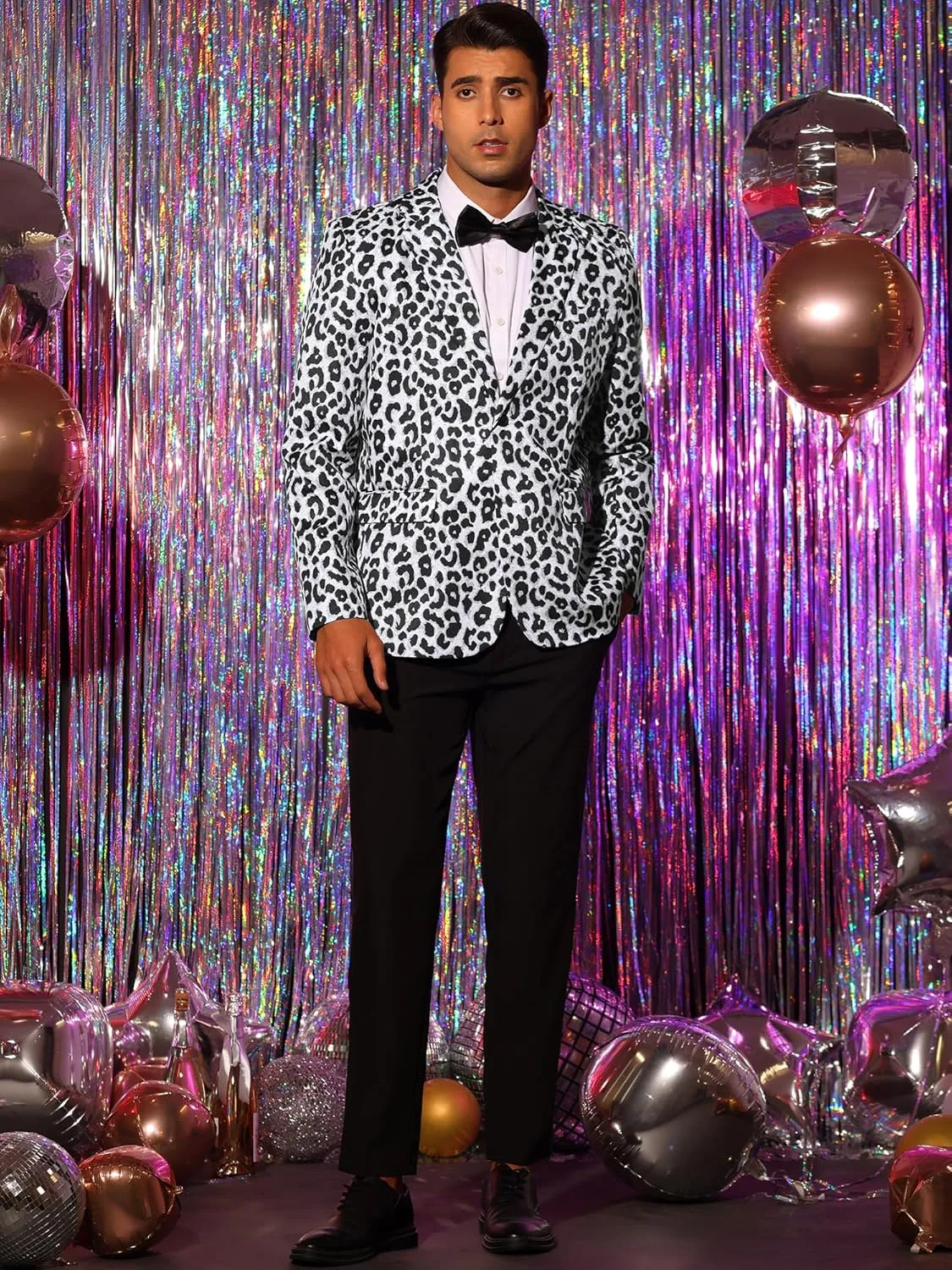 Lars Amadeus Men's Party Animal Leopard Print Blazer Notched Lapel Lightweight Sport Coat Suit Jacket