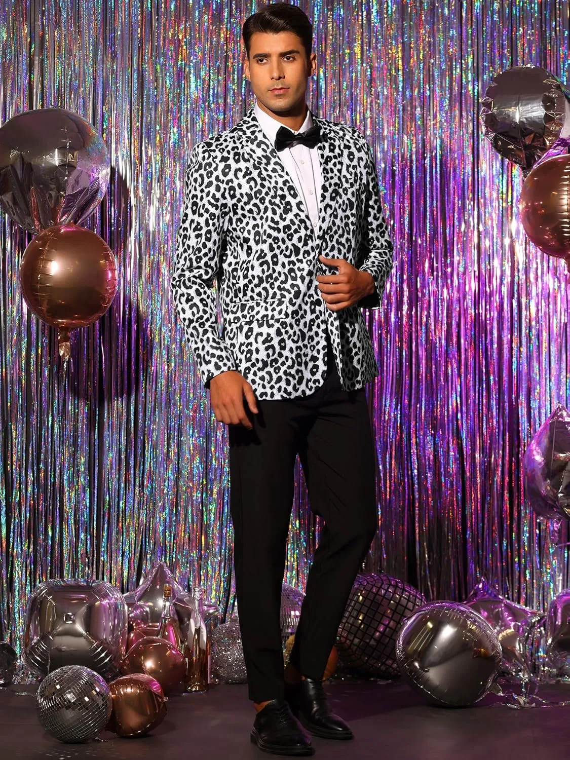 Lars Amadeus Men's Party Animal Leopard Print Blazer Notched Lapel Lightweight Sport Coat Suit Jacket