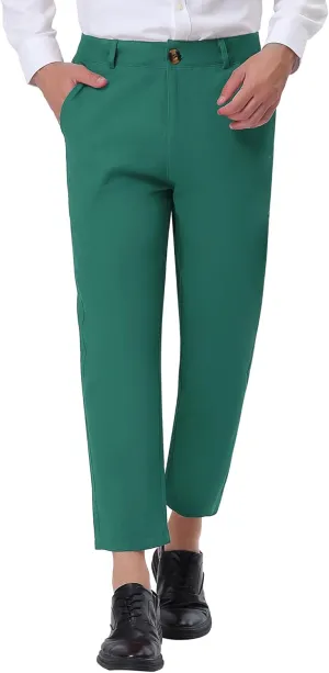 Lars Amadeus Solid Color Cropped Business Dress Pants for Men's Skinny Flat Front Suit Trousers