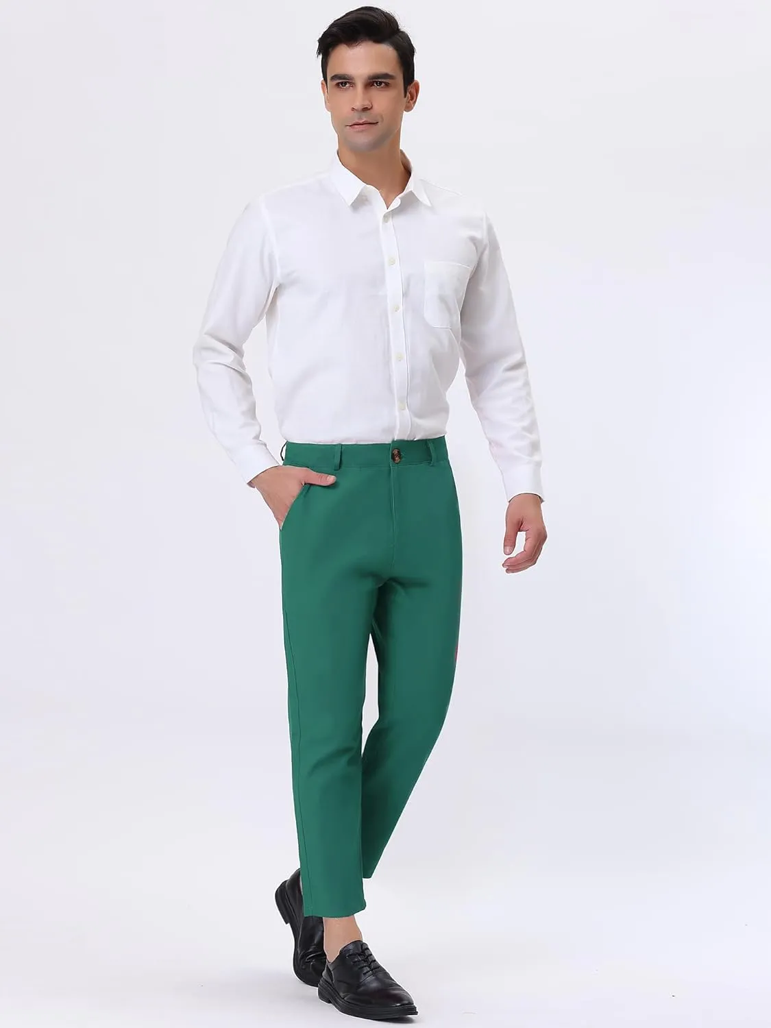 Lars Amadeus Solid Color Cropped Business Dress Pants for Men's Skinny Flat Front Suit Trousers