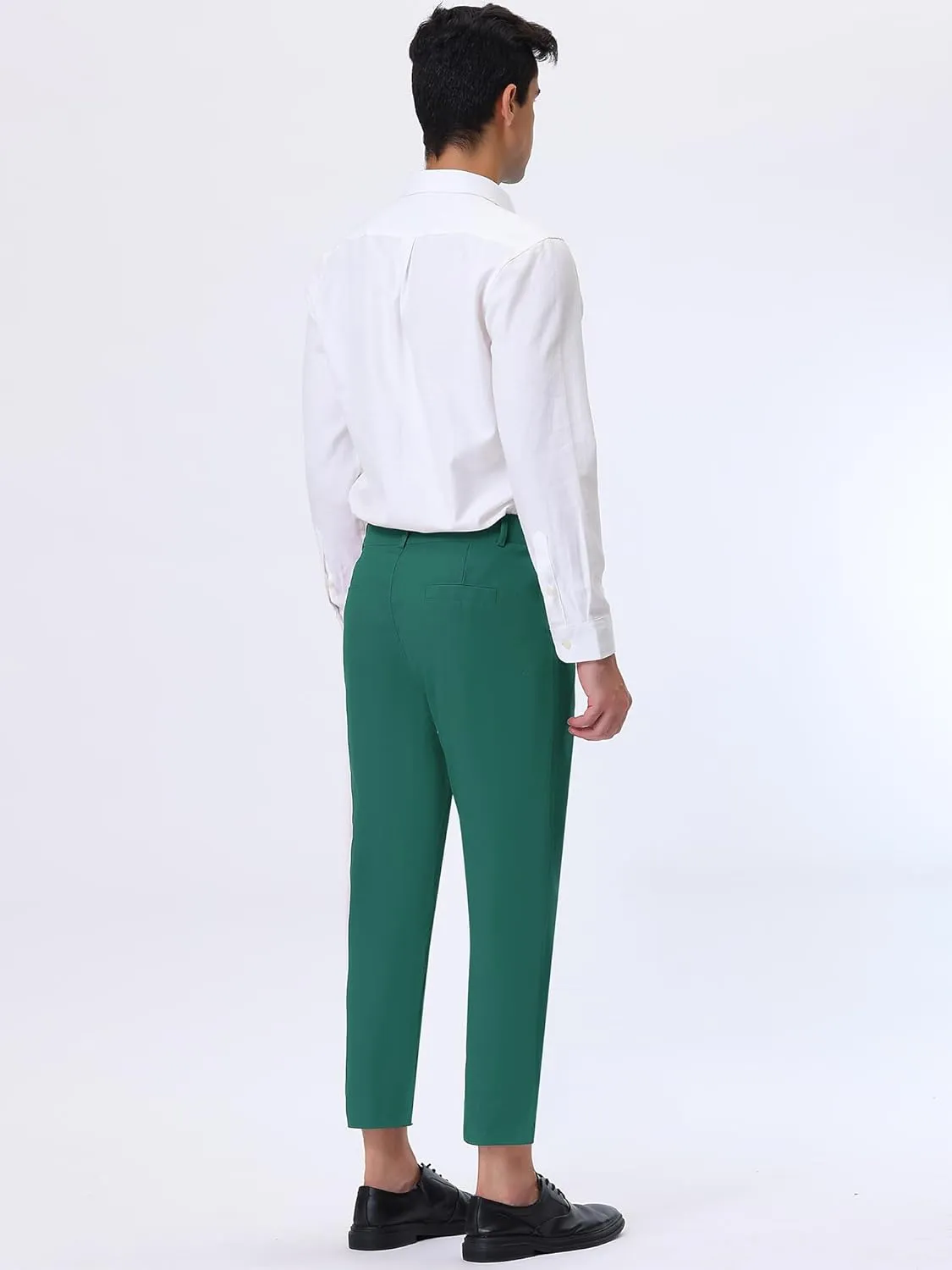 Lars Amadeus Solid Color Cropped Business Dress Pants for Men's Skinny Flat Front Suit Trousers