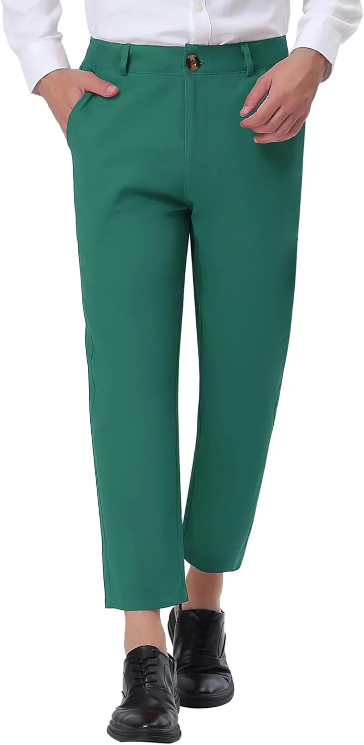 Lars Amadeus Solid Color Cropped Business Dress Pants for Men's Skinny Flat Front Suit Trousers