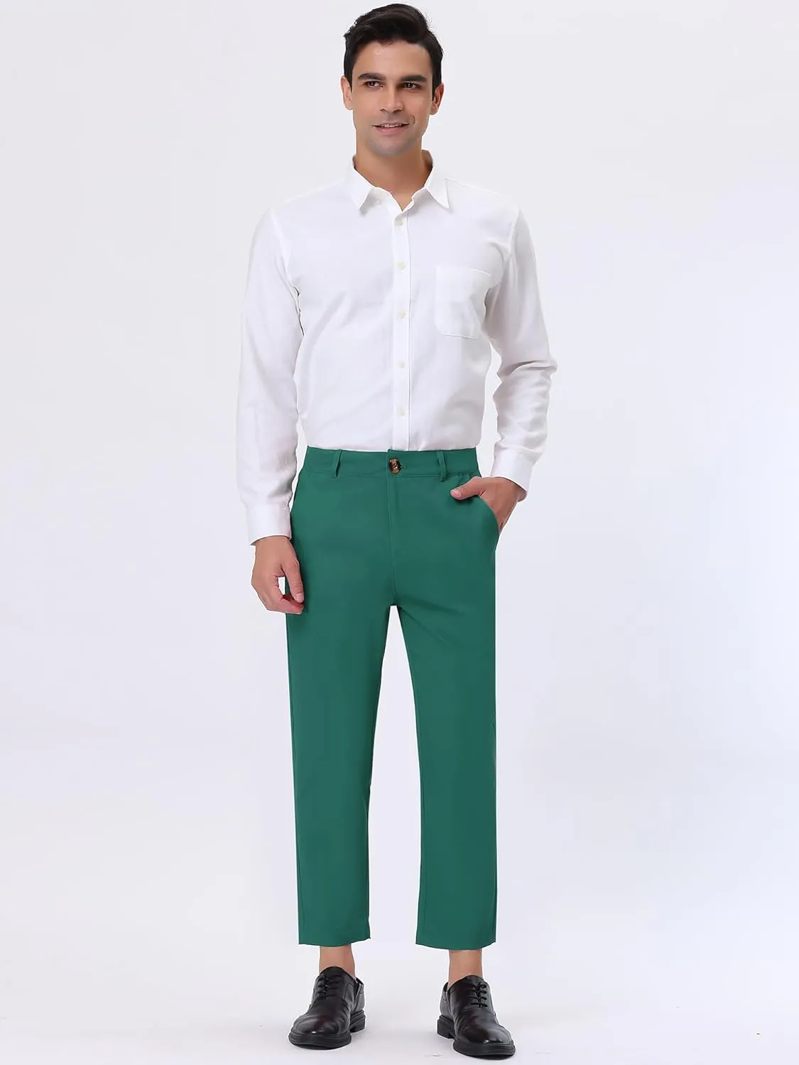 Lars Amadeus Solid Color Cropped Business Dress Pants for Men's Skinny Flat Front Suit Trousers