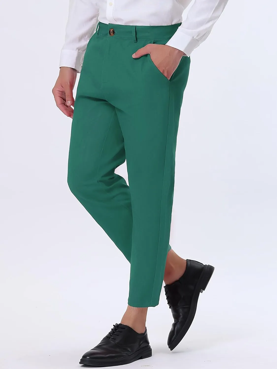 Lars Amadeus Solid Color Cropped Business Dress Pants for Men's Skinny Flat Front Suit Trousers