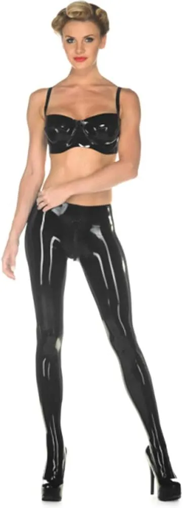 Latex Rubber Leggings Fitness Long Trousers Crotch with Red Zipped Tights Leotard Pants