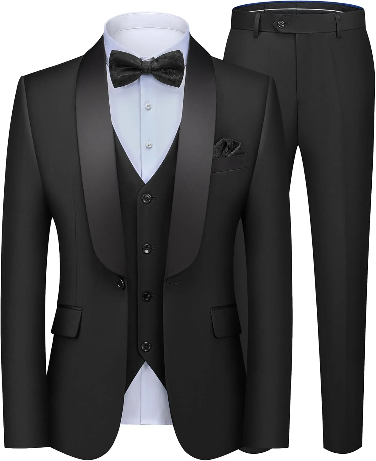 MAGE MALE Men's 3 Piece Suit Slim Fit Solid One Button Party Wedding Tuxedo Suits Blazer Jacket Vest Pants Set