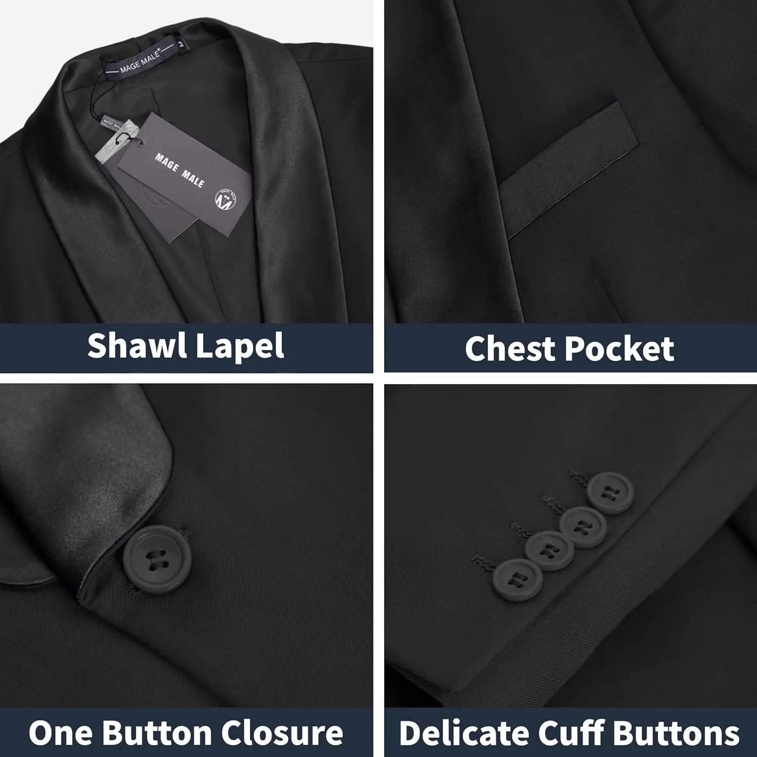 MAGE MALE Men's 3 Piece Suit Slim Fit Solid One Button Party Wedding Tuxedo Suits Blazer Jacket Vest Pants Set