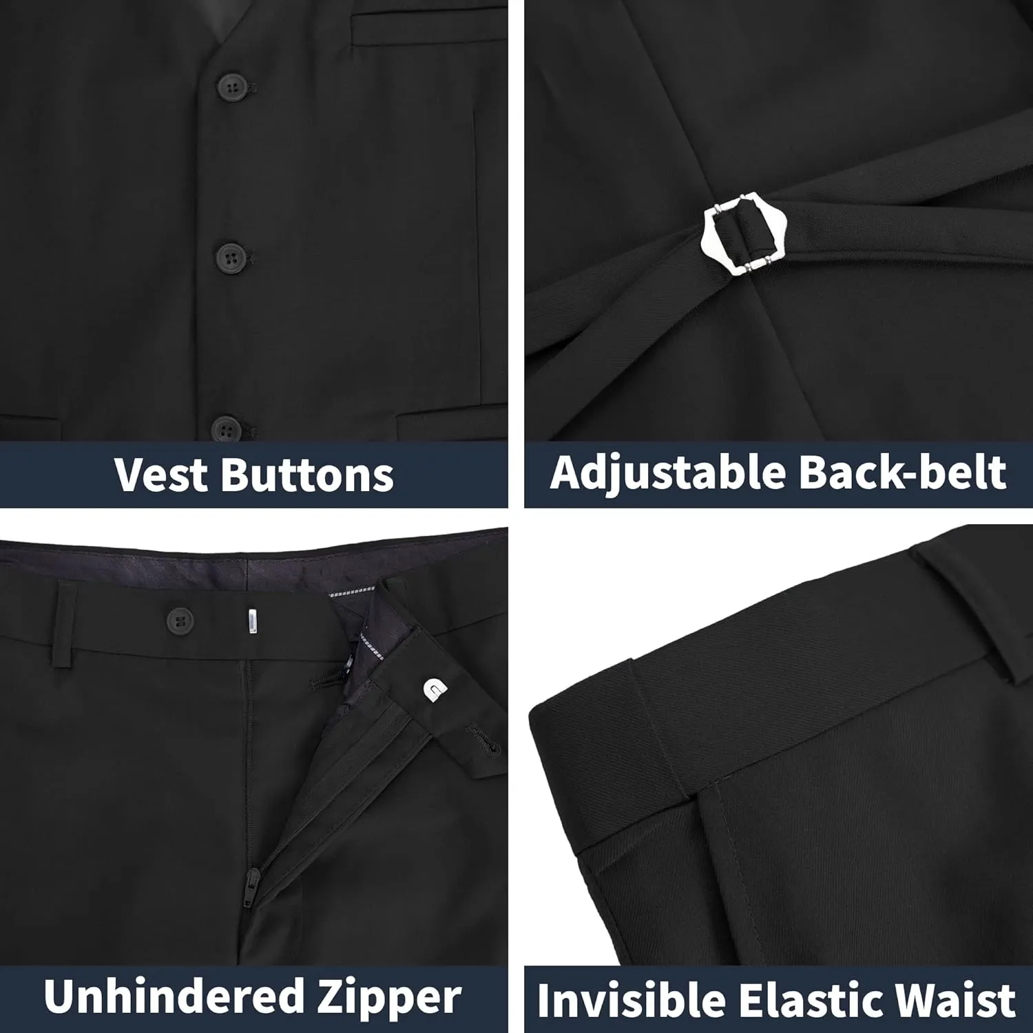 MAGE MALE Men's 3 Piece Suit Slim Fit Solid One Button Party Wedding Tuxedo Suits Blazer Jacket Vest Pants Set