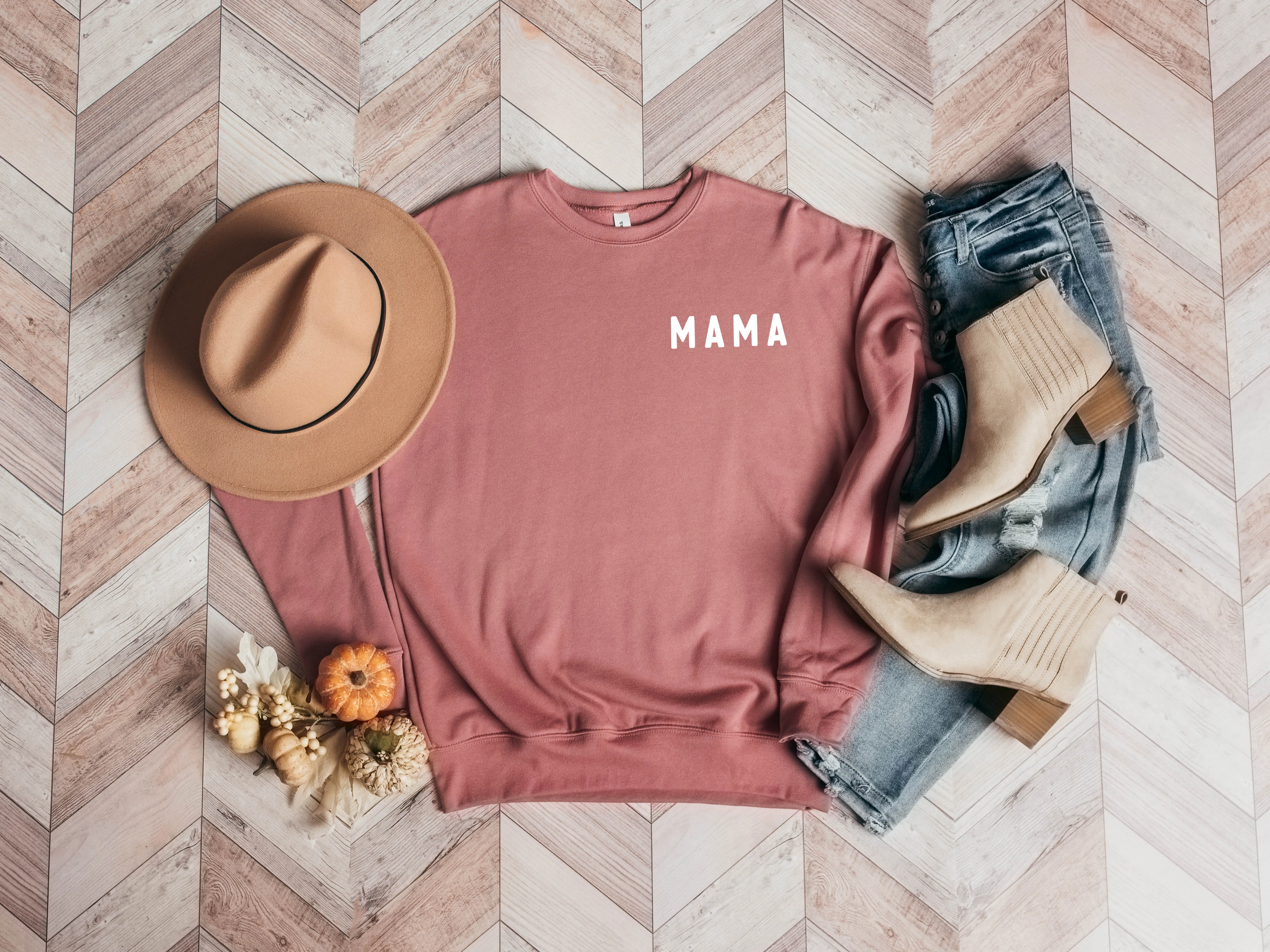 Mama Drop Shoulder Sponge Fleece Crewneck Sweatshirt (Rounded font Left Chest)