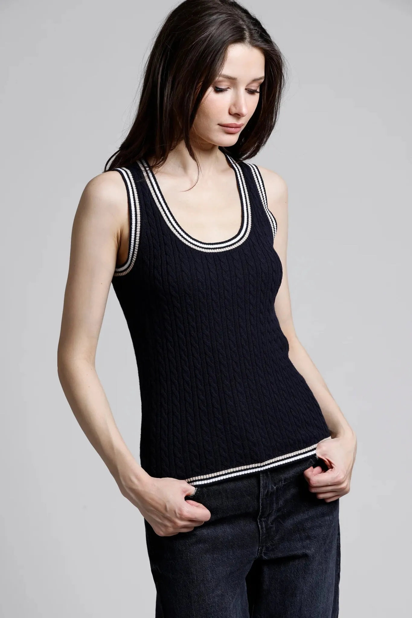 Minnie Rose Cotton Cash Baby Cable Scoop Nk Tank