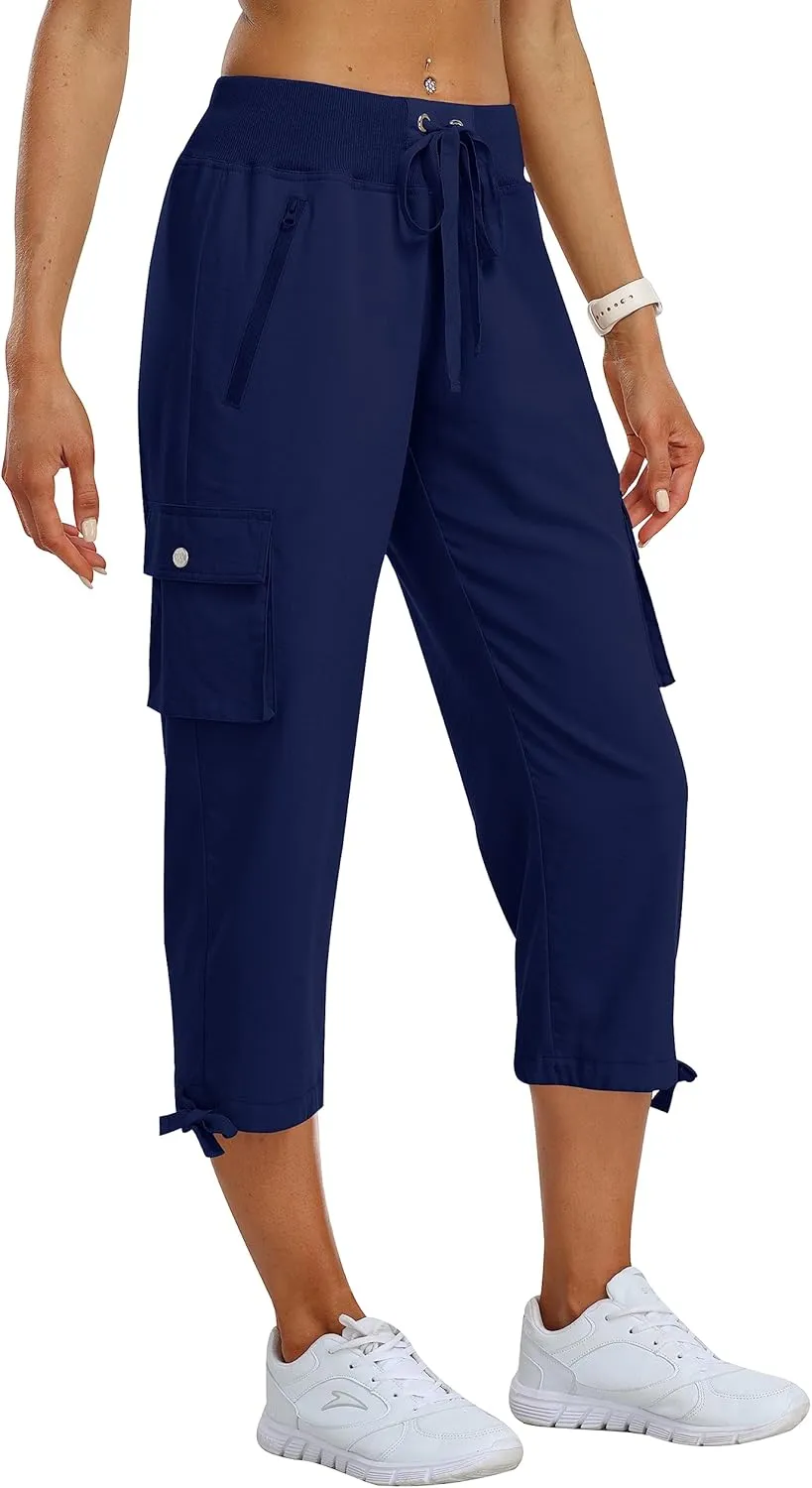 MoFiz Women's Cargo Capris Hiking Pants Lightweight Quick Dry Outdoor Athletic Travel Casual Loose Comfy Cute Pockets