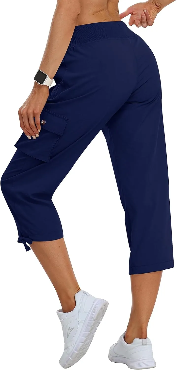 MoFiz Women's Cargo Capris Hiking Pants Lightweight Quick Dry Outdoor Athletic Travel Casual Loose Comfy Cute Pockets