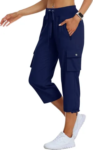 MoFiz Women's Cargo Capris Hiking Pants Lightweight Quick Dry Outdoor Athletic Travel Casual Loose Comfy Cute Pockets
