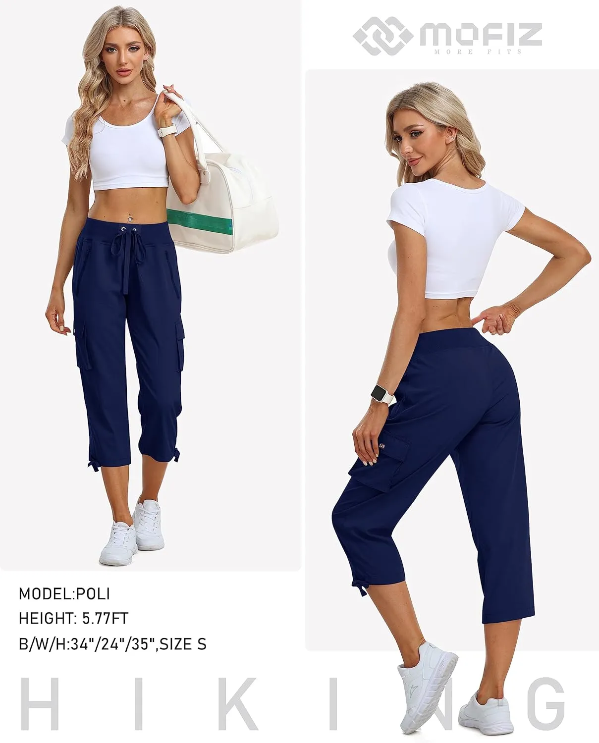 MoFiz Women's Cargo Capris Hiking Pants Lightweight Quick Dry Outdoor Athletic Travel Casual Loose Comfy Cute Pockets