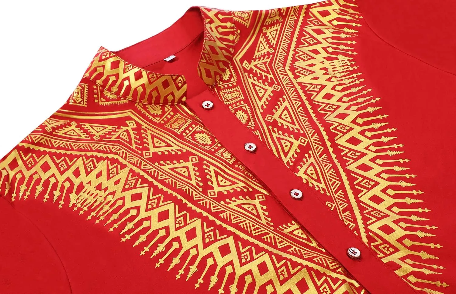 Pacinoble Mens African 2 Piece Set Metallic Traditional Suit Floral Printed Mens African Dashiki Shirt and Pants Outfit