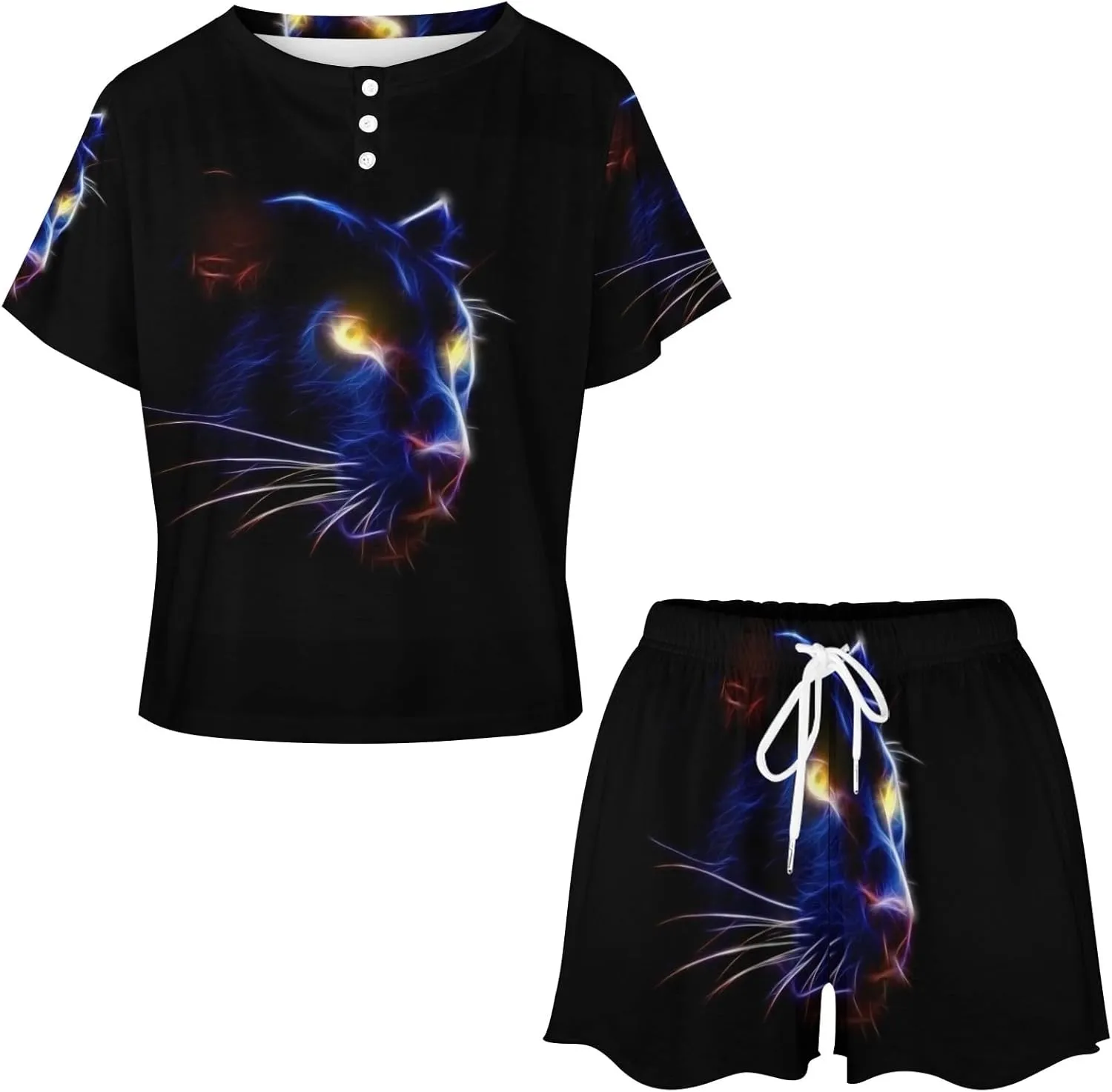 Panther in the dark Pajama Set for Women 2 Piece Sleepwear Loungewear Short Sleeve PJ S