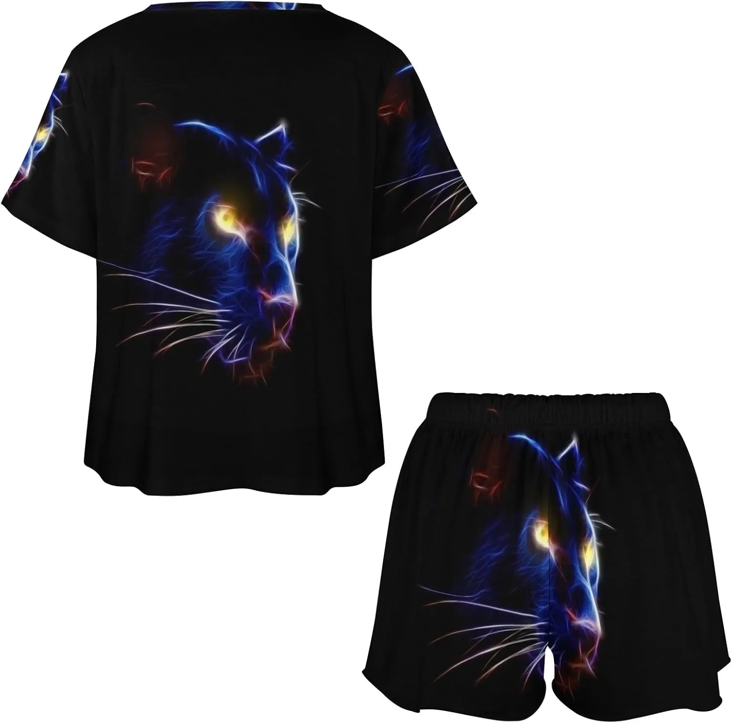 Panther in the dark Pajama Set for Women 2 Piece Sleepwear Loungewear Short Sleeve PJ S