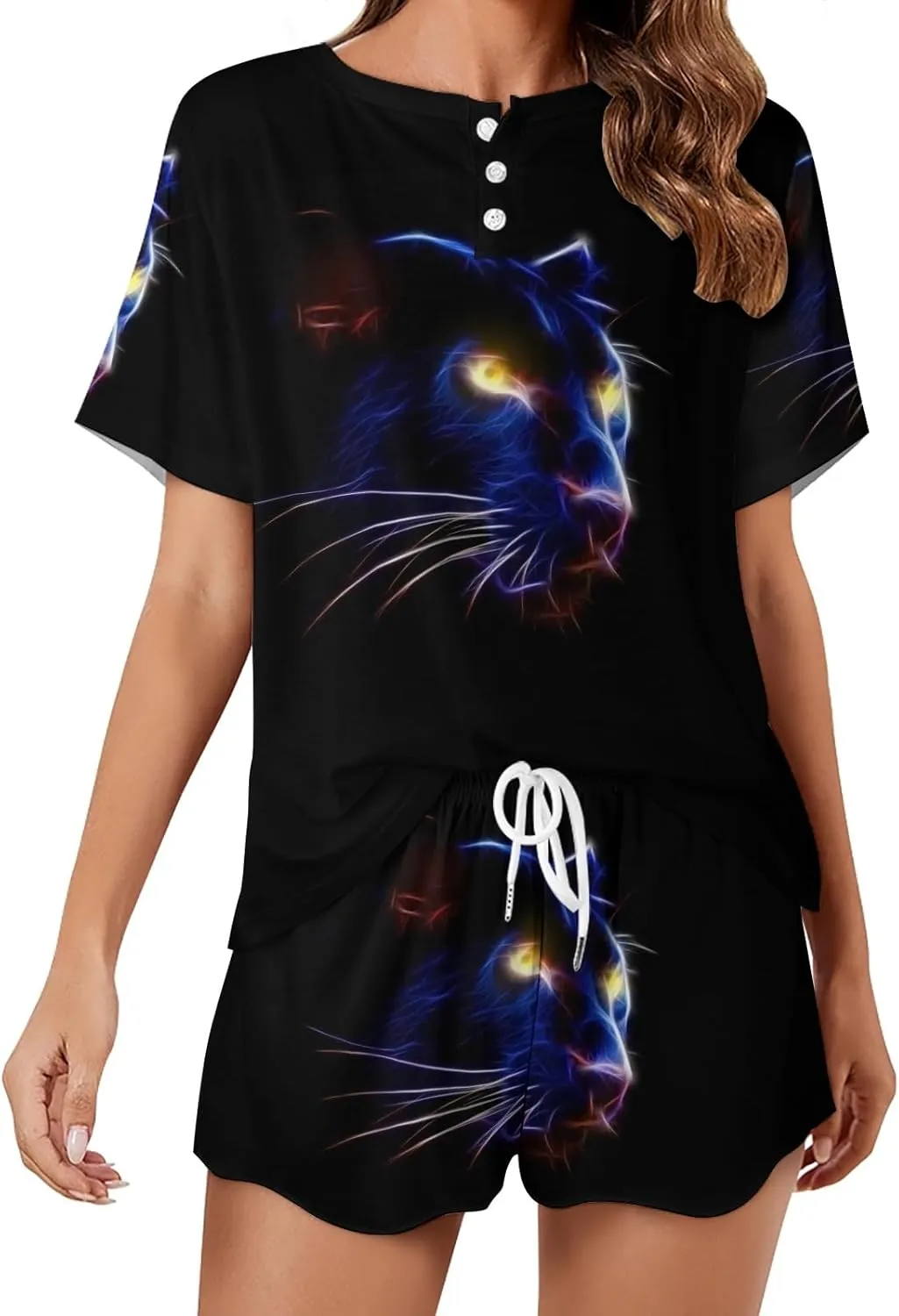 Panther in the dark Pajama Set for Women 2 Piece Sleepwear Loungewear Short Sleeve PJ S