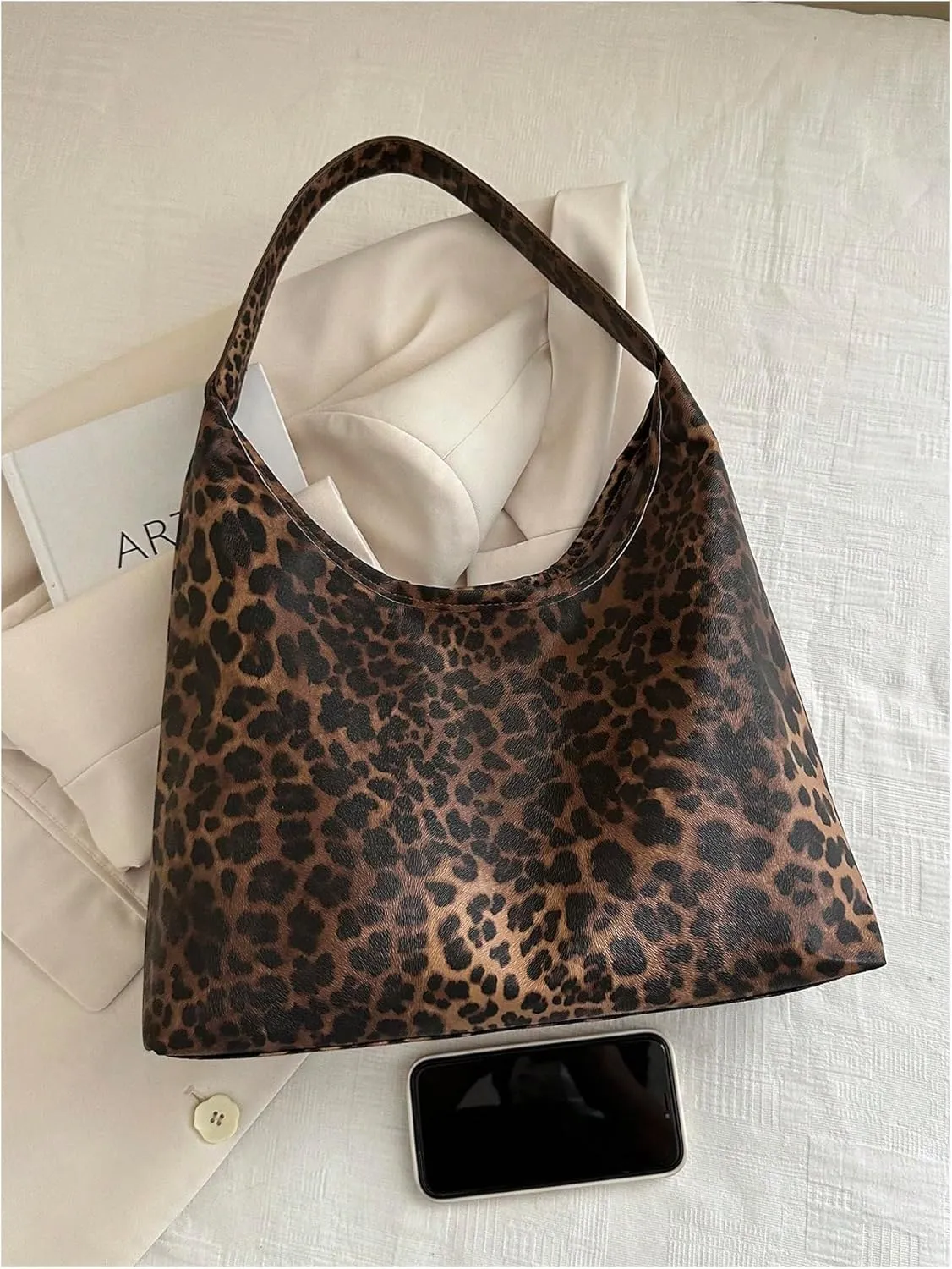QWINEE Women's Large Capacity Open Top Shoulder Bag Faux Leather Retro Vintage Hobo Handbag