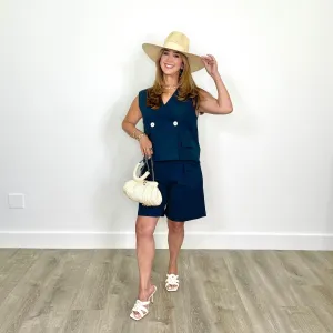 Rapallo Blu Notte Linen Blend Shorts