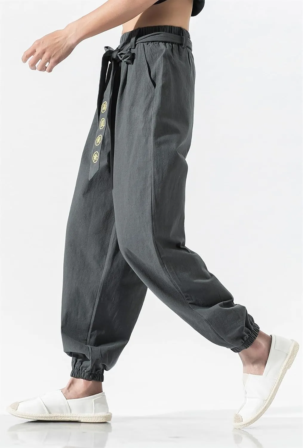 Seidarise Men's Linen Cargo Jogger Pant Japanese Hip Hop Sweatpants Harem Pants Sports