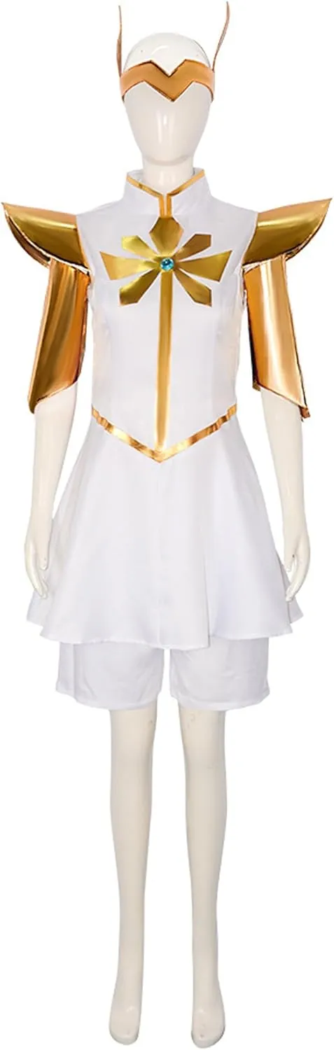 She Ra Costume Women Girls She Ra Cosplay Shirt Pants with Red Cloak Headwear Full Set for Halloween