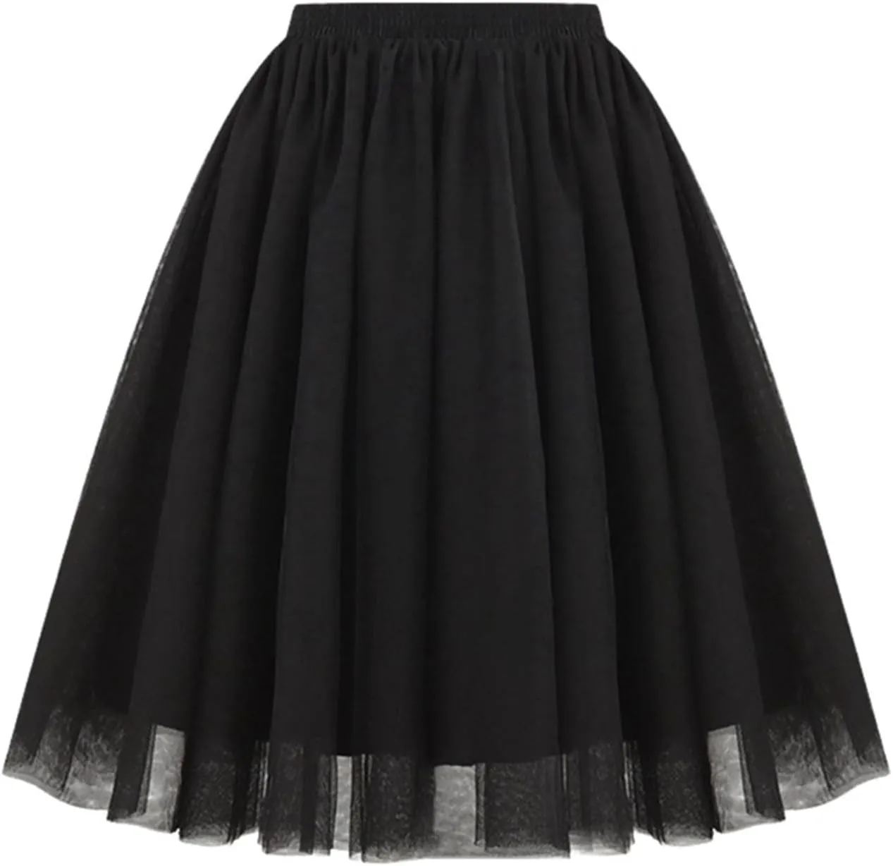 Solid Color Skirt for Women Midi Skirt Mesh Multilayer Skirt Elastic High Waist Flare A-Line Fairy Skirts