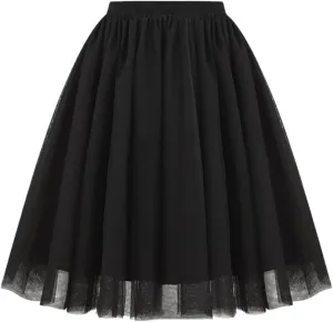 Solid Color Skirt for Women Midi Skirt Mesh Multilayer Skirt Elastic High Waist Flare A-Line Fairy Skirts