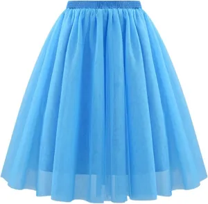 Solid Color Skirt for Women Midi Skirt Mesh Multilayer Skirt Elastic High Waist Flare A-Line Fairy Skirts