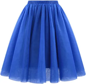 Solid Color Skirt for Women Midi Skirt Mesh Multilayer Skirt Elastic High Waist Flare A-Line Fairy Skirts