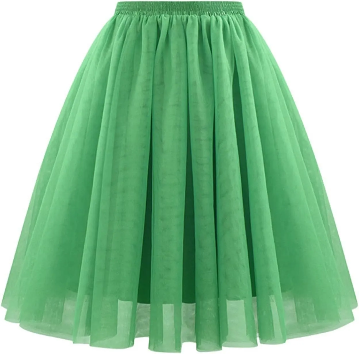 Solid Color Skirt for Women Midi Skirt Mesh Multilayer Skirt Elastic High Waist Flare A-Line Fairy Skirts